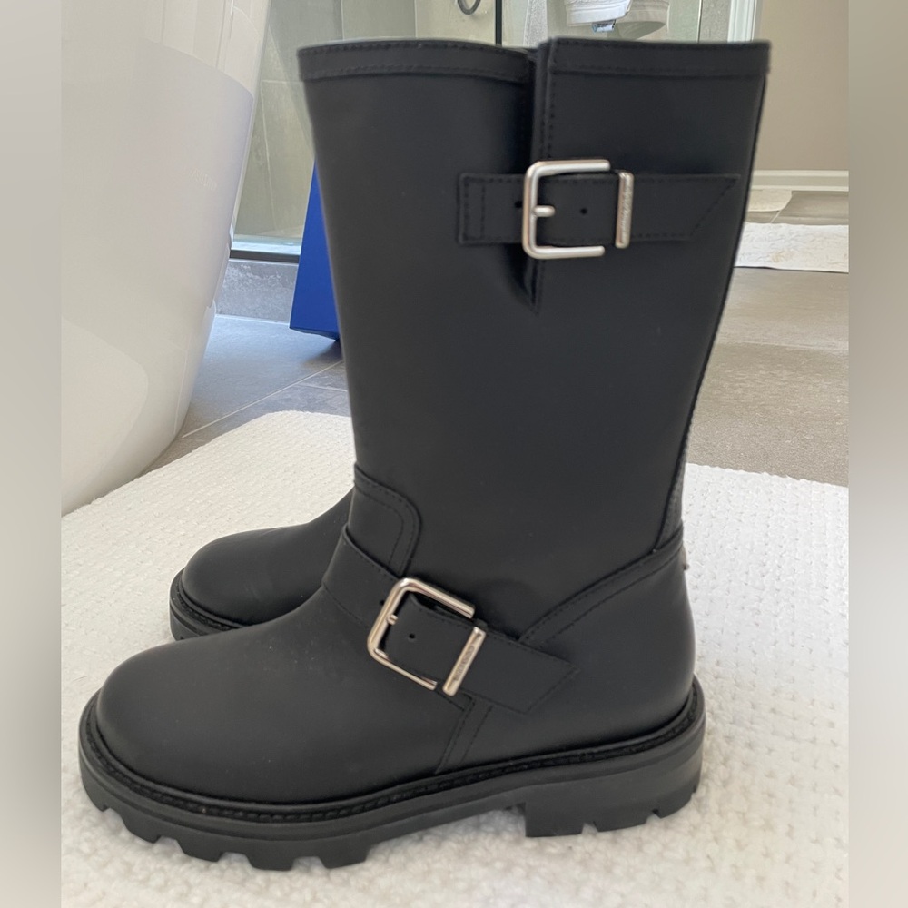 New Jimmy Choo Black Mat Biker Il Buckle Tall Boot Moto